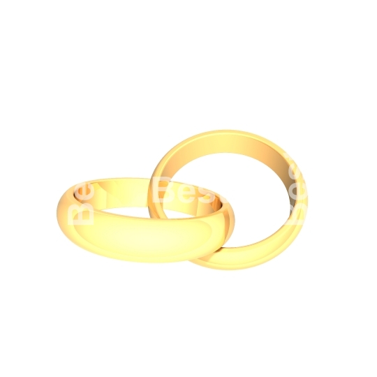 Two gold wedding rings isolated on white. 