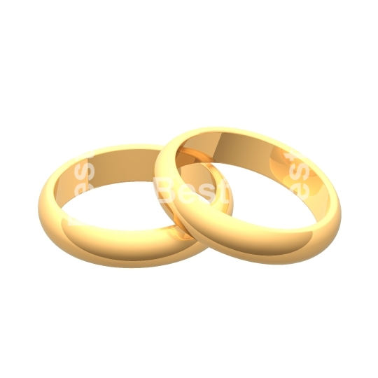 Two gold wedding rings isolated on white. 