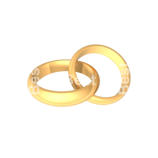 Two gold wedding rings isolated on white. 