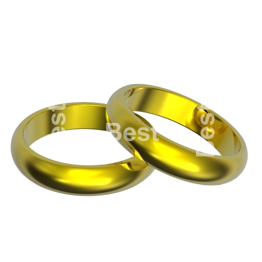 Two gold wedding rings isolated on white. 