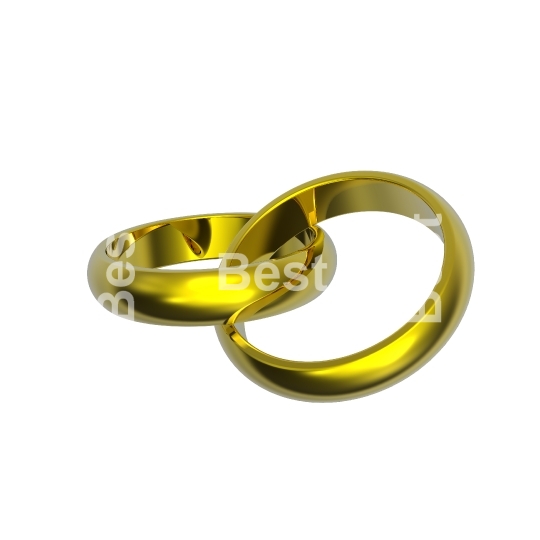 Two gold wedding rings isolated on white. 