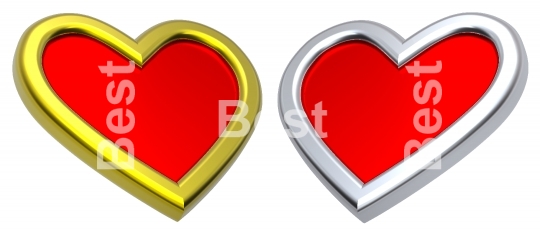 Two red hearts isolated on white. 