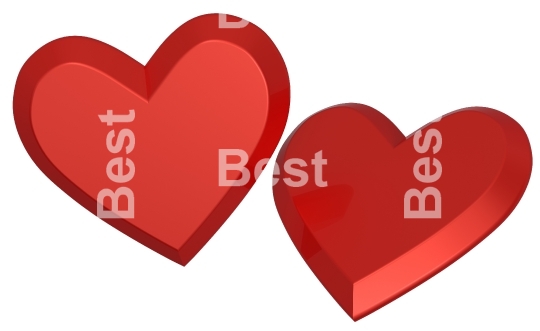 Two red hearts isolated on white. 