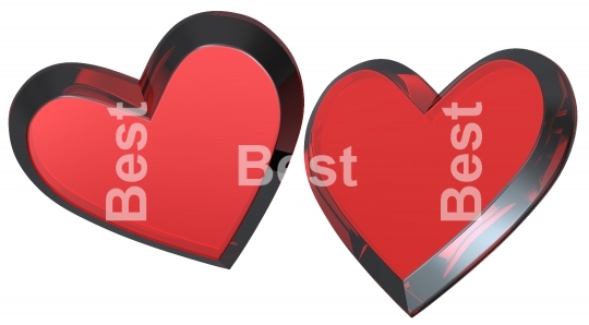 Two red hearts isolated on white. 