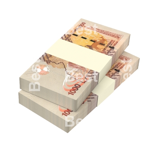 Ugandan shillings bills isolated on white background. 