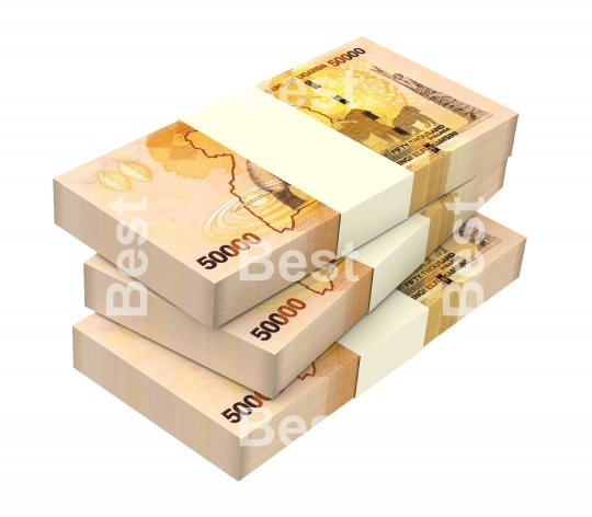 Ugandan shillings bills isolated on white background. 