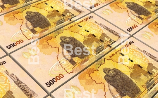 Ugandan shillings bills stacks background