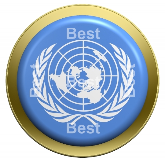 UN flag on the round button isolated on white. 