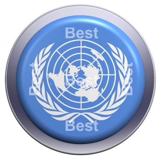 UN flag on the round button isolated on white. 