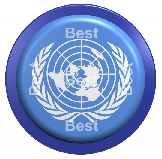 UN flag on the round button isolated on white. 