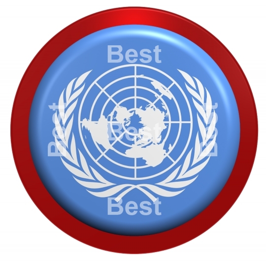 UN flag on the round button isolated on white. 