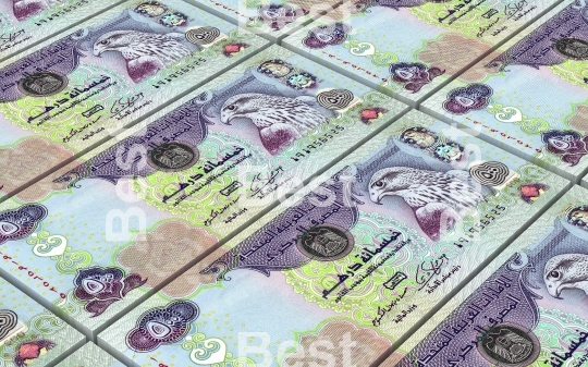United Arab Emirates dirhams bills stacks background