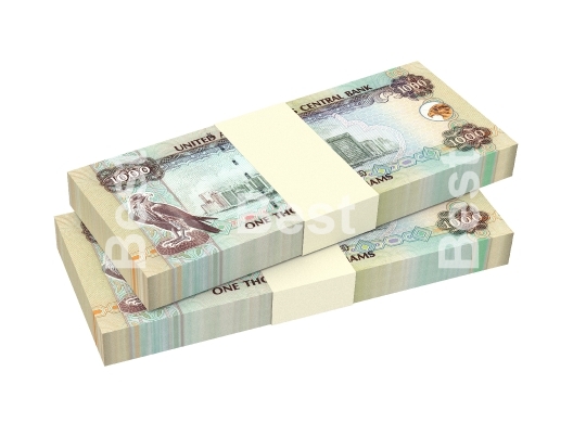 United Arab Emirates dirhams bills stacks background
