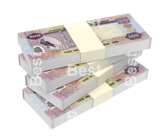 United Arab Emirates dirhams bills stacks background