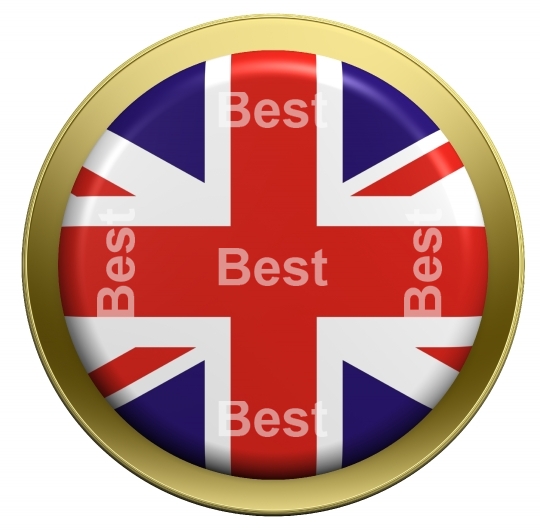 United Kingdom flag on the round button isolated on white. 