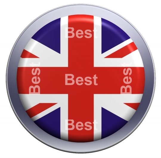 United Kingdom flag on the round button isolated on white. 