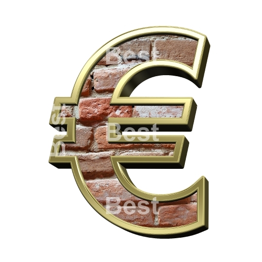 uro sign from old brick with gold frame alphabet set, isolated on white.