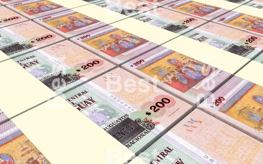 Uruguay peso bills stacks background