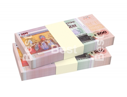 Uruguayan peso bills isolated on white background. 