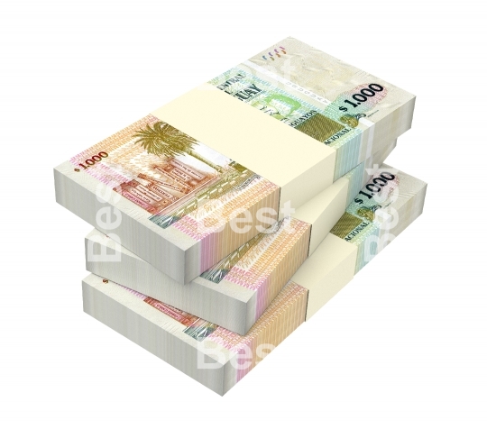 Uruguayan peso bills isolated on white with clipping path