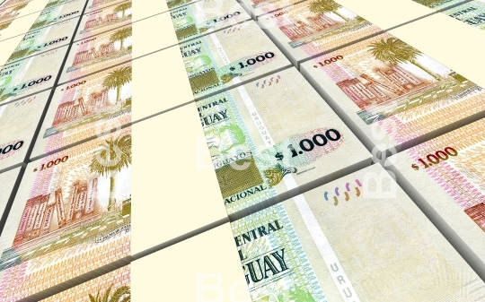 Uruguayan peso bills stacks background