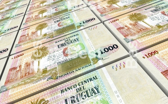 Uruguayan peso bills stacks background