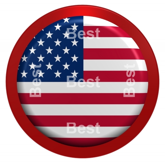 USA flag on the round button isolated on white. 