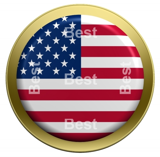 USA flag on the round button isolated on white.