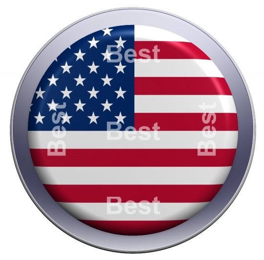 USA flag on the round button isolated on white.