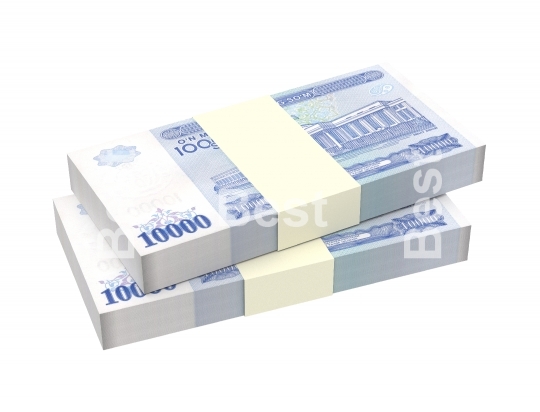 Uzbekistan sums bills isolated on white background. 