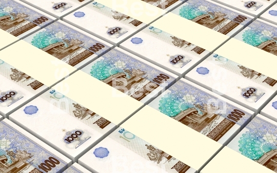 Uzbekistan sums bills stacks background.