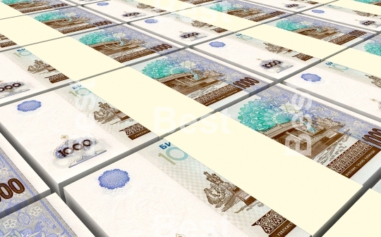 Uzbekistan sums bills stacks background.