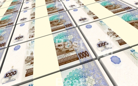 Uzbekistan sums bills stacks background.