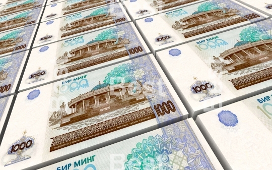 Uzbekistan sums bills stacks background.