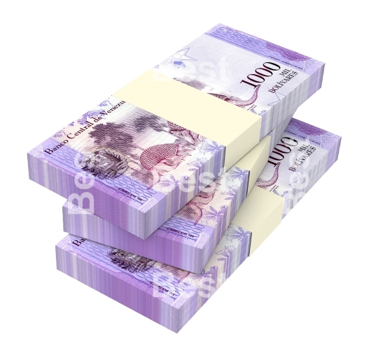 Venezuelan Bolivares bills isolated on white with clipping path