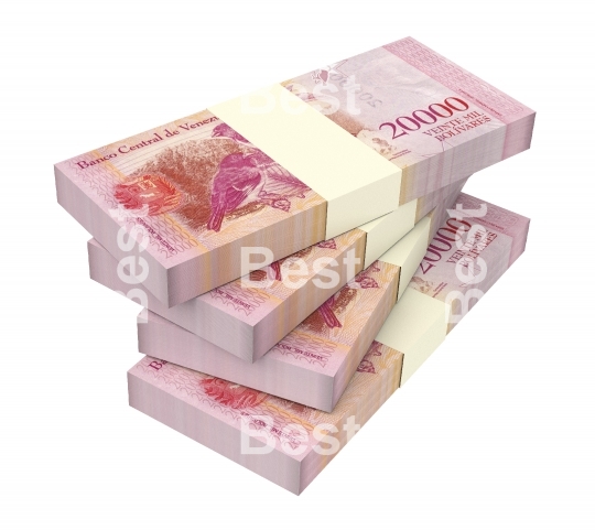 Venezuelan Bolivares bills isolated on white with clipping path