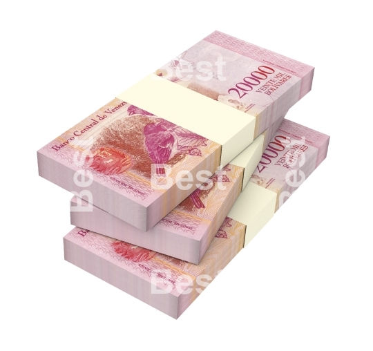 Venezuelan Bolivares bills isolated on white with clipping path