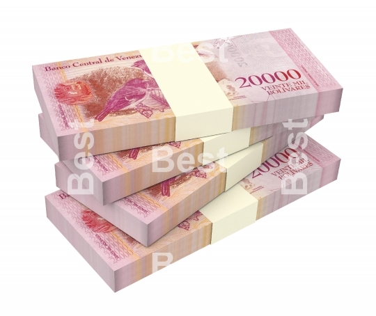 Venezuelan Bolivares bills isolated on white with clipping path