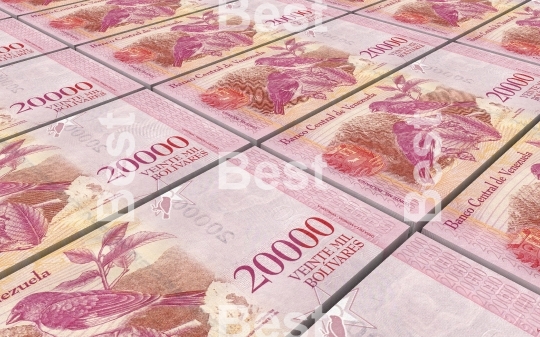 Venezuelan Bolivares bills stacks background