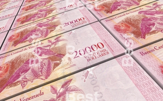 Venezuelan Bolivares bills stacks background