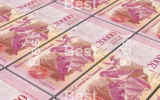 Venezuelan Bolivares bills stacks background