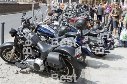 View of Harley Davidson motorcycle parked in the city during "Harley-Davidson Super Rally 2013"