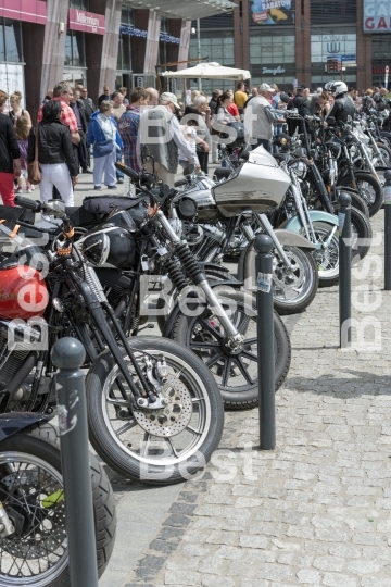 View of Harley Davidson motorcycle parked in the city during "Harley-Davidson Super Rally 2013"