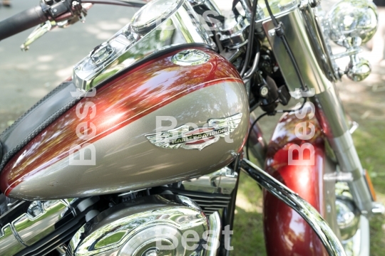 View of Harley Davidson motorcycle parked in the city during "Harley-Davidson Super Rally 2013"