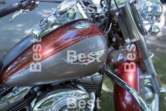 View of Harley Davidson motorcycle parked in the city during "Harley-Davidson Super Rally 2013"