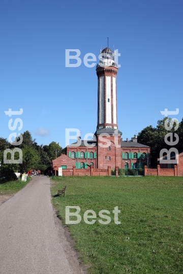 View of the historic lighthouse on the Baltic Sea