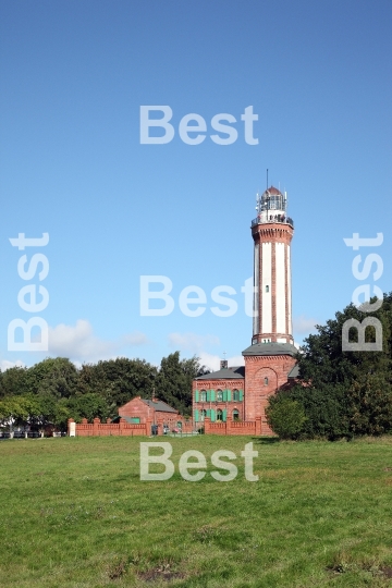 View of the historic lighthouse on the Baltic Sea