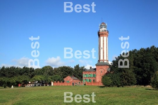 View of the historic lighthouse on the Baltic Sea