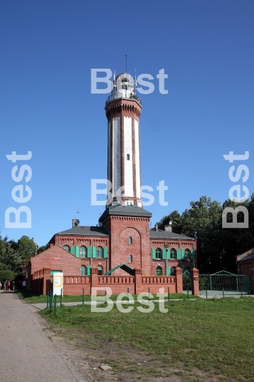 View of the historic lighthouse on the Baltic Sea