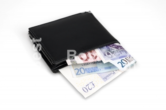 Wallet with euro and pound